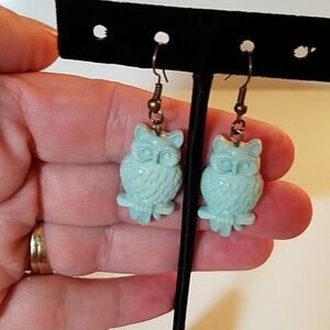 Handmade Blue Owl Earrings 1"